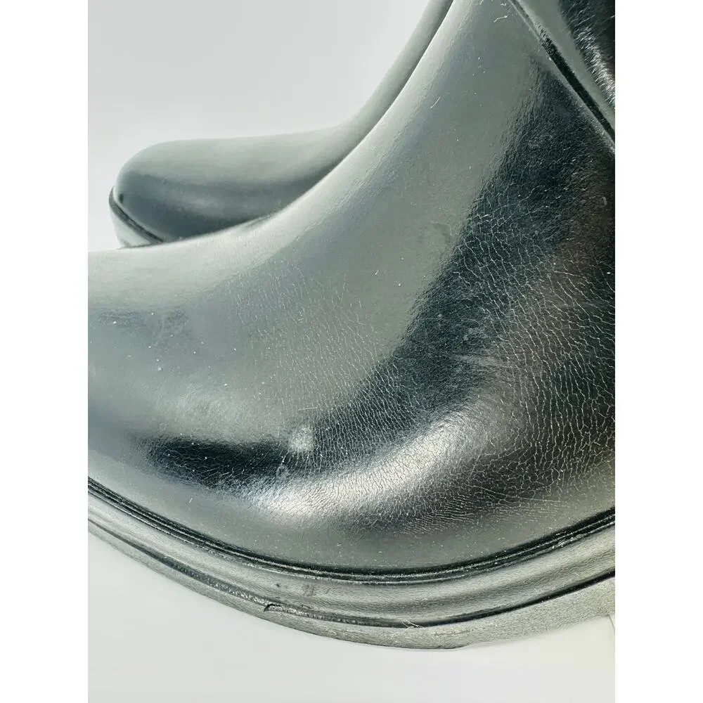 Hunter Women's Kellan Mid Black Glossy Rubber Wedge Rain Boots Size 8 SEE PHOTOS